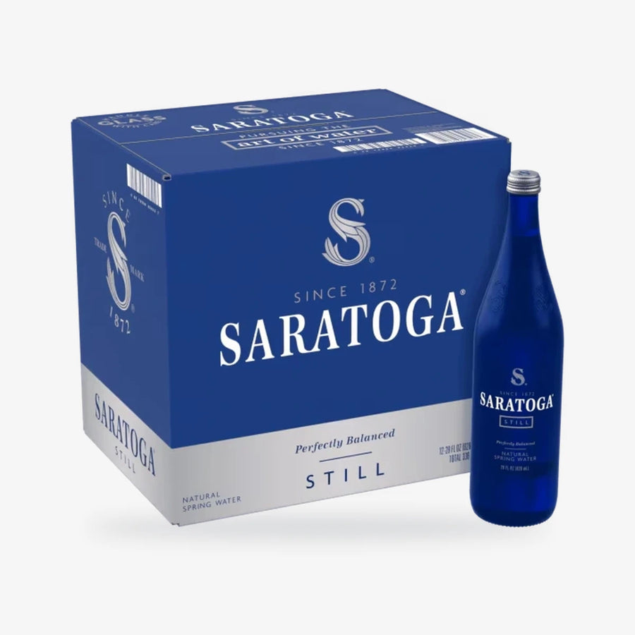 Case of 12 Saratoga Natural Spring Water 28 oz still water cobalt blue glass bottles